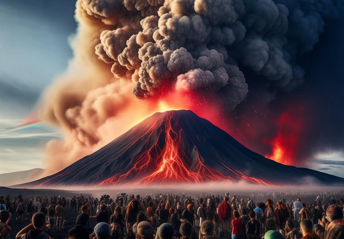 印尼伊布火山喷发现彩虹：探险爱好者狂欢派对