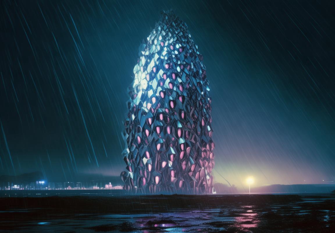暴雨之夜神秘巨构：狂风骤雨中的视觉奇观