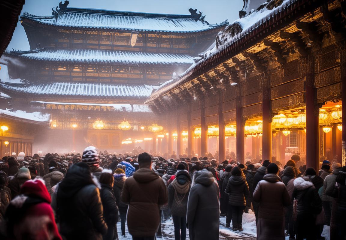 雍和宫冬日万人排队领粥温情场面