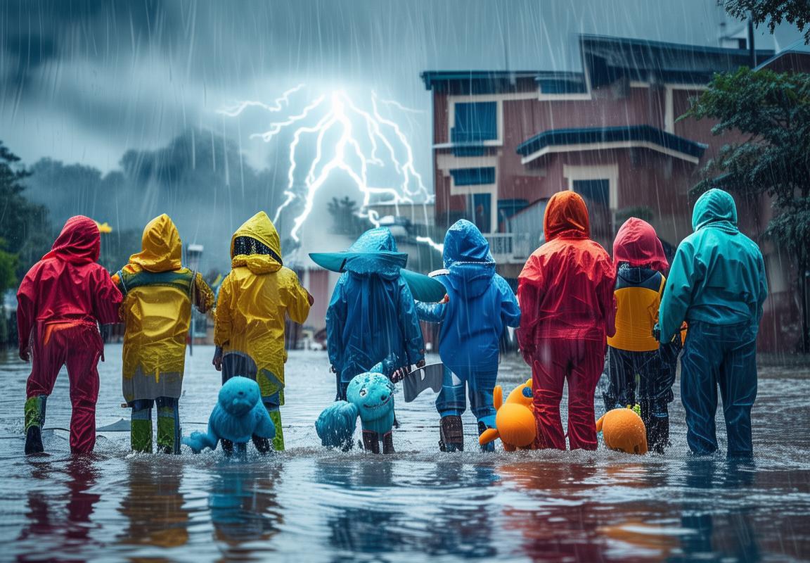 暴雨中精灵宝可梦团队：宝可梦训练师勇抗自然灾害